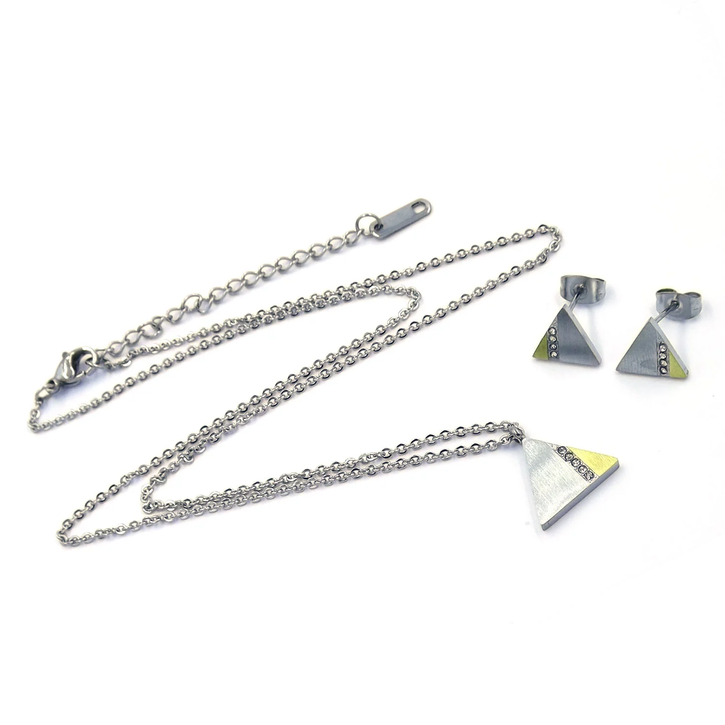 Set Joyería Plateado Collar Aretes Maxi Triangulo