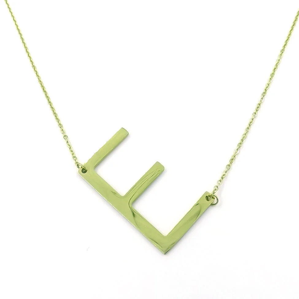 Collar Acero Inoxidable Dorado Letra E Gigante