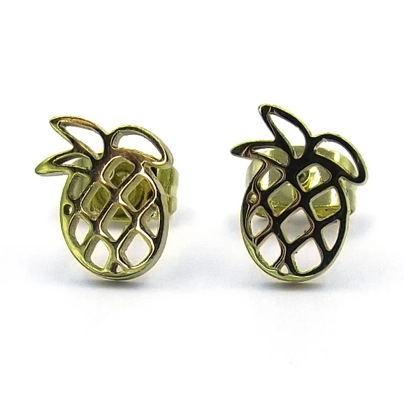 Aretes Acero Dorado Tipo Broquel Piña Tropical