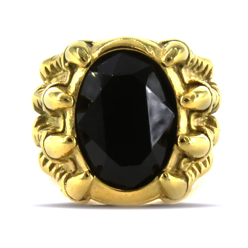 Anillo Acero Dorado Hombre Garra Dragón Zirconia Negra