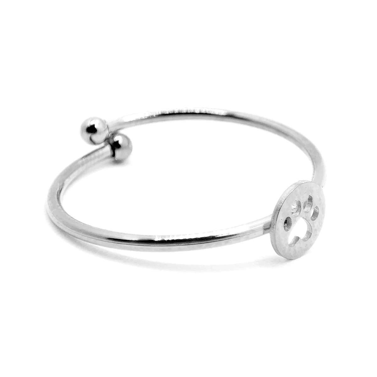 Anillo Acero Plateado Delgado Huella Perro Gato Ajustable