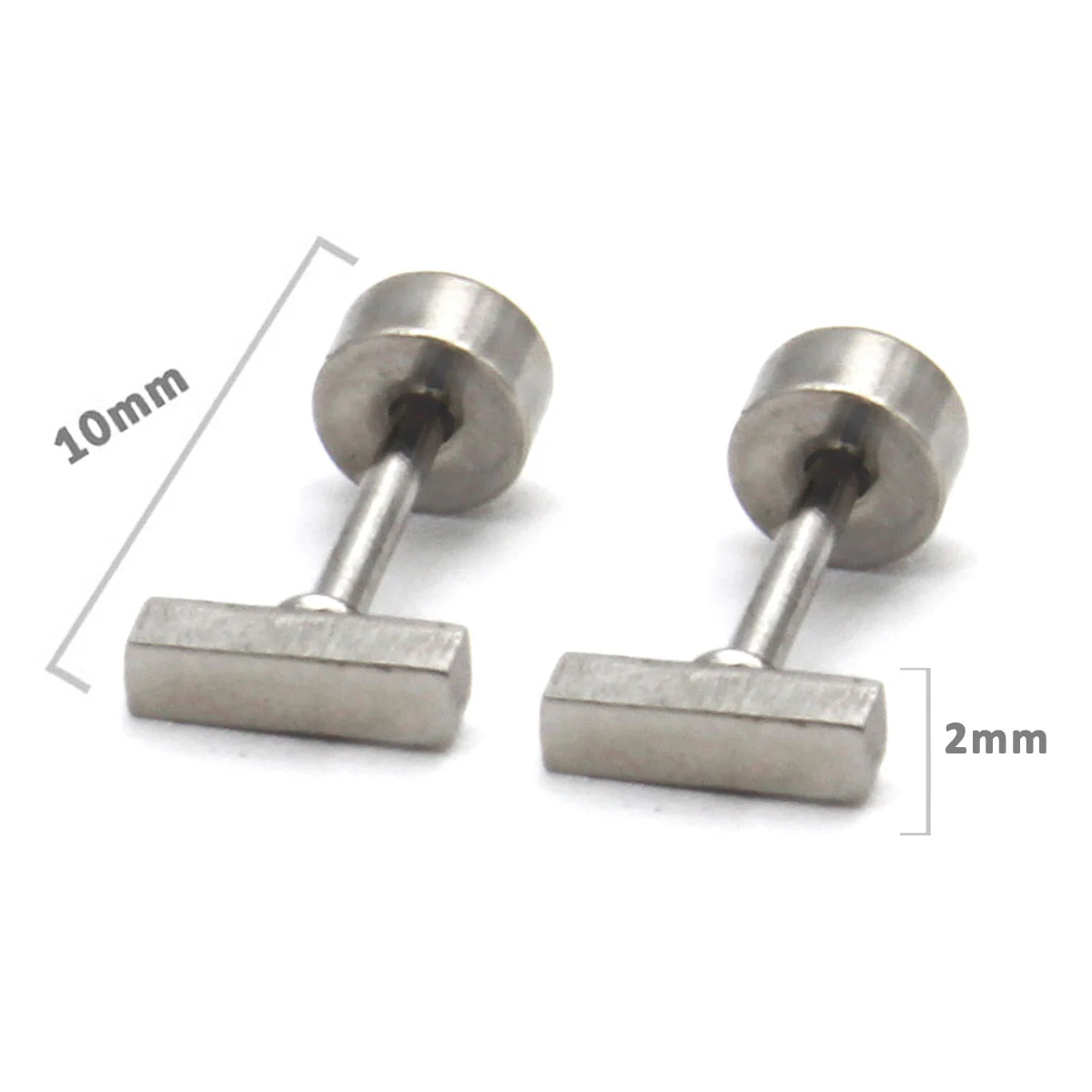 Aretes Tipo Broquel Dormilon Plateado Rectangulo 6mm
