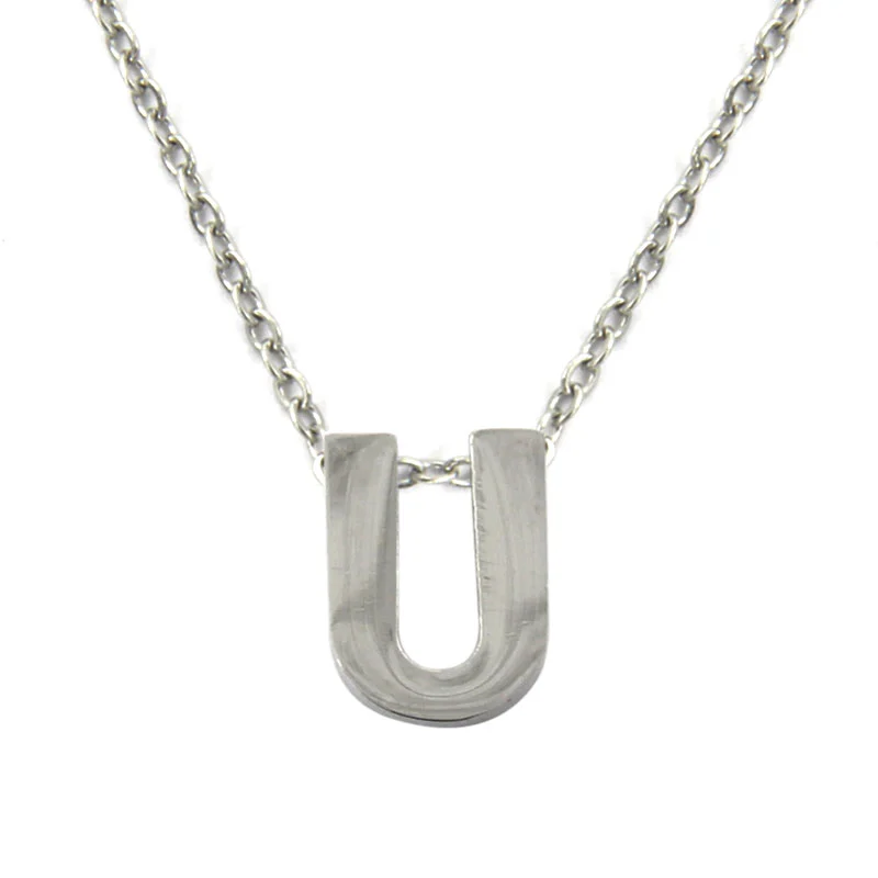 Collar Acero Inoxidable Plateado Letra U Pequeña Nice