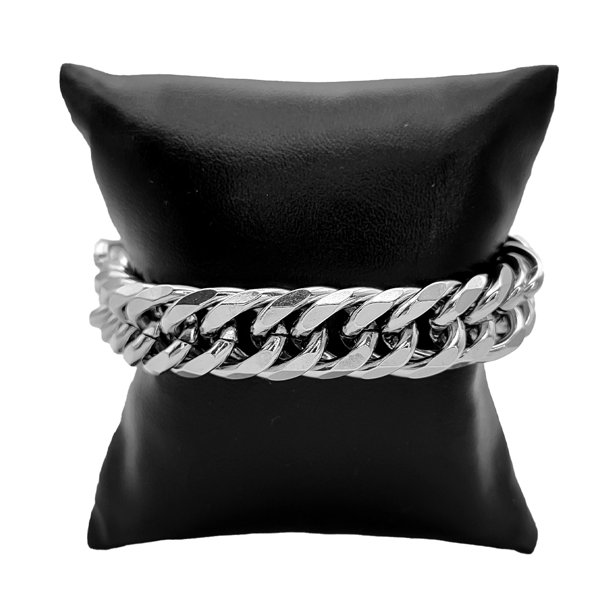 Pulsera Acero Plateado Cubana Rectificada Gruesa 14 mm