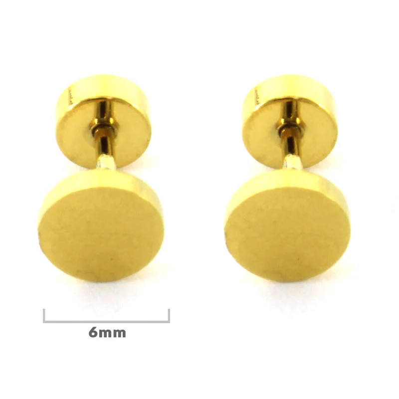 Aretes Tipo Broquel Dormilon Acero Dorado Cirulo Liso