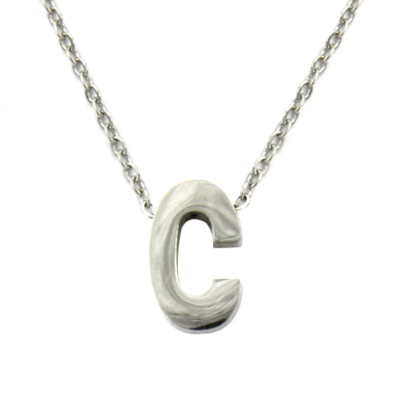Collar Acero Inoxidable Plateado Letra C Pequeña Nice