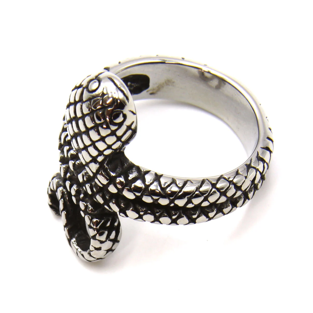 Anillo Acero Plateado Vivora Serpiente Enroscada