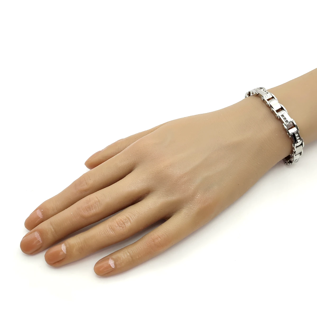 Pulsera Acero Plateado Esclava Liso Barrita Detalle Curvo