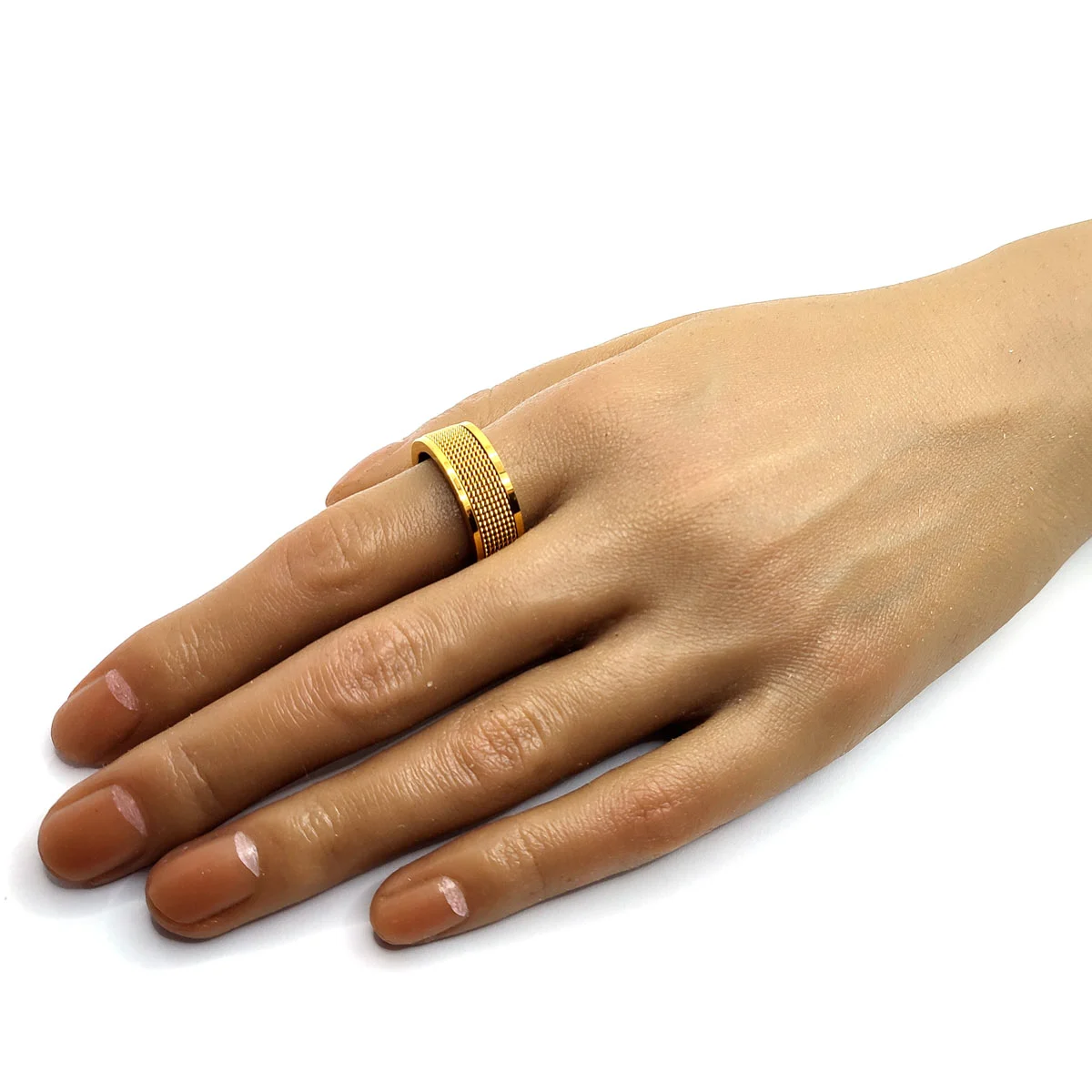 Anillo Acero Dorado Malla Biselado Tejido Hombre De Lujo