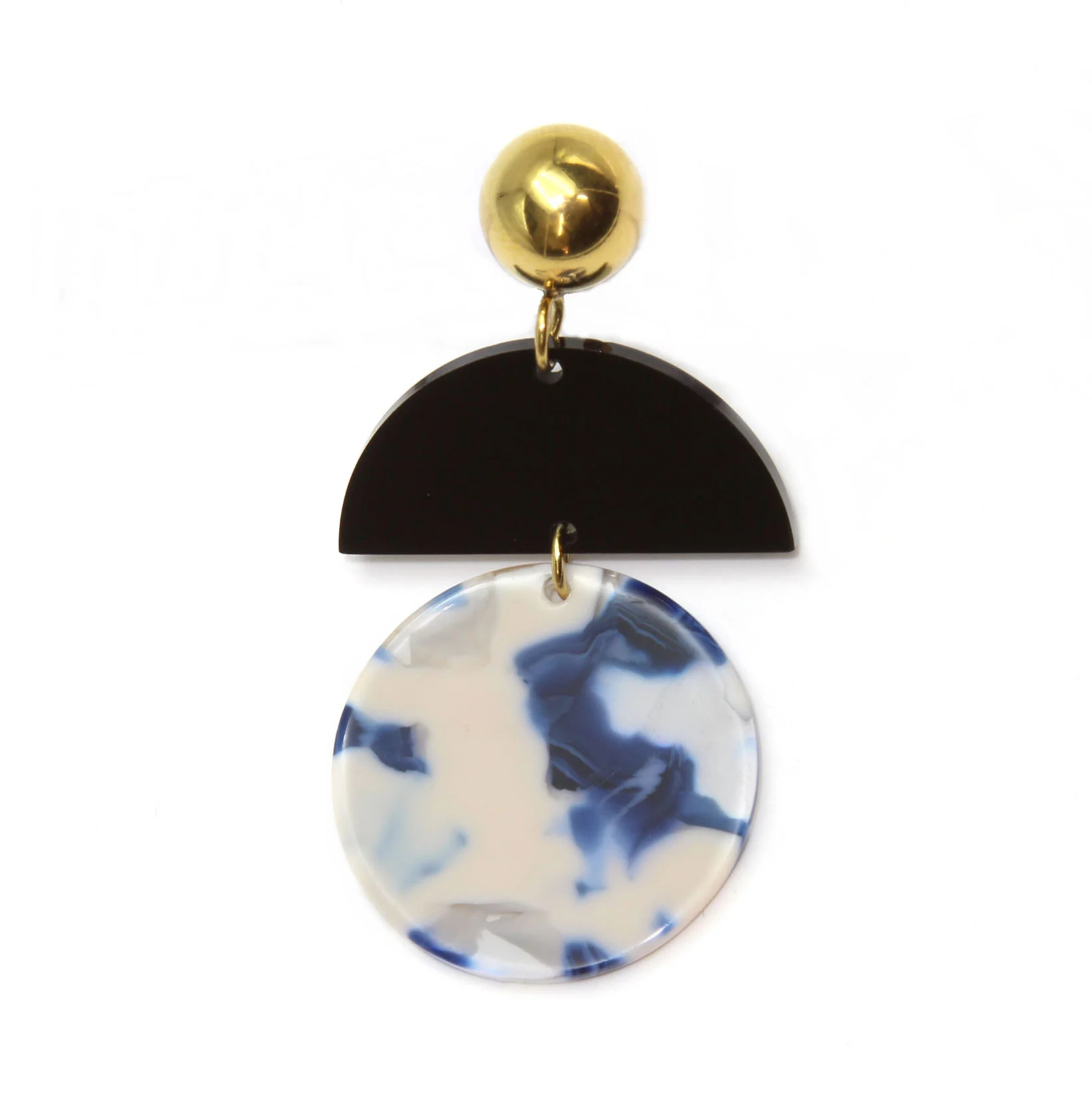 Aretes Acero Dorado Circulo Triple Color Marmoleado