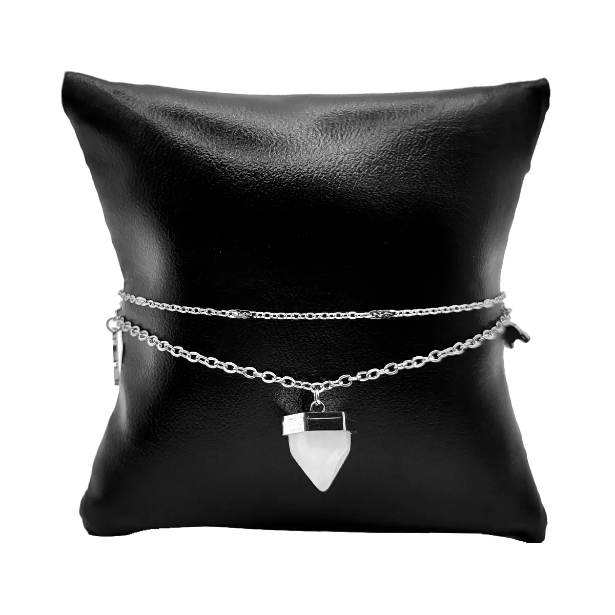 Pulsera Acero Plateado Colgantes Suerte Cuarzo Blanco