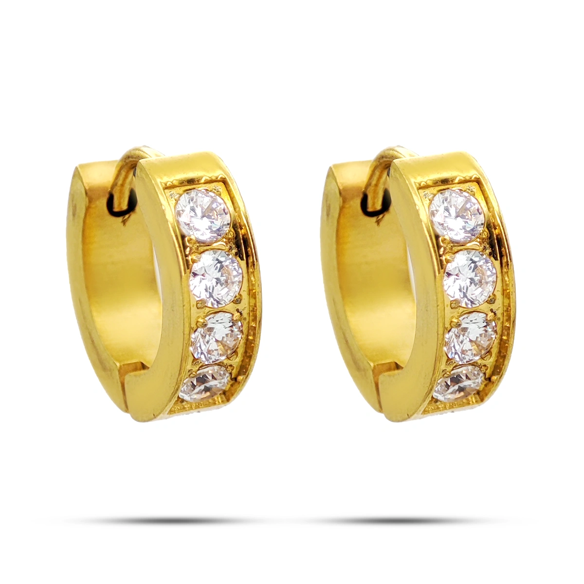 Aretes Acero Inox Dorado Huggies Arracada Cristales Claro