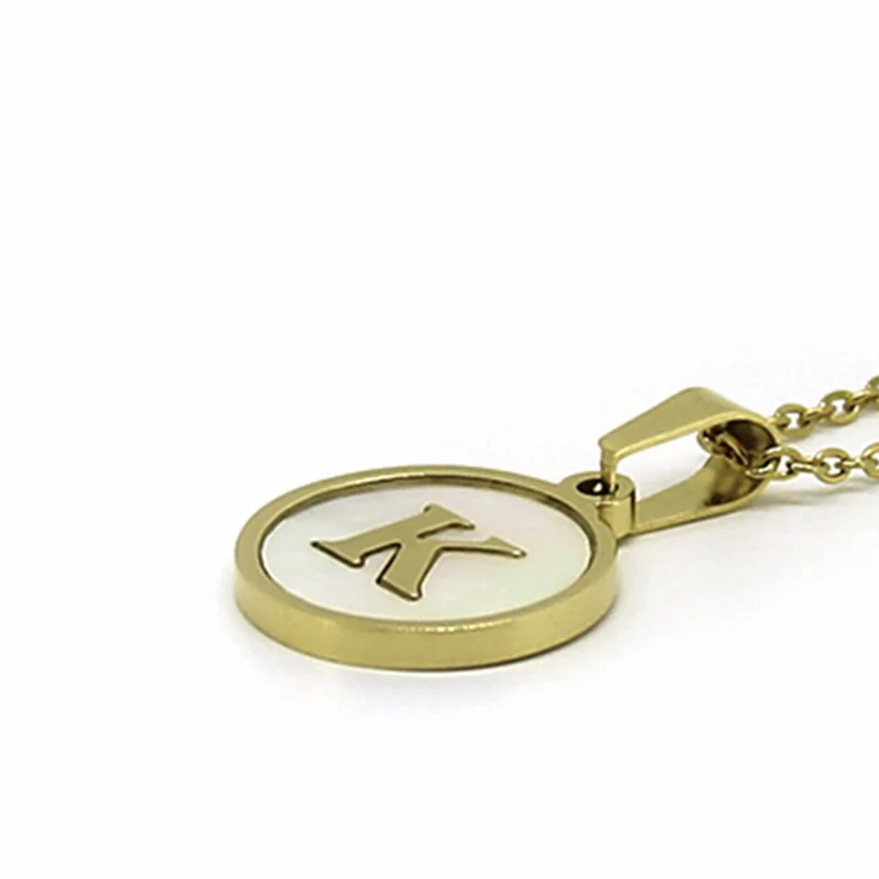 Collar Acero Dorado Letra K Madre Perla