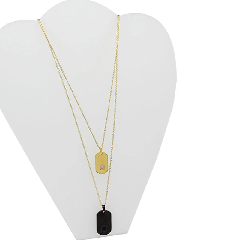 Collar Acero Dorado Placa Para El y Ella Zirconia Cúbica