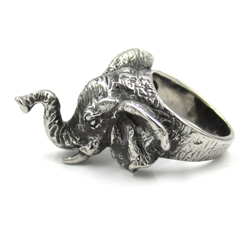 Anillo Acero Inoxidable Plateado Elefante Africano