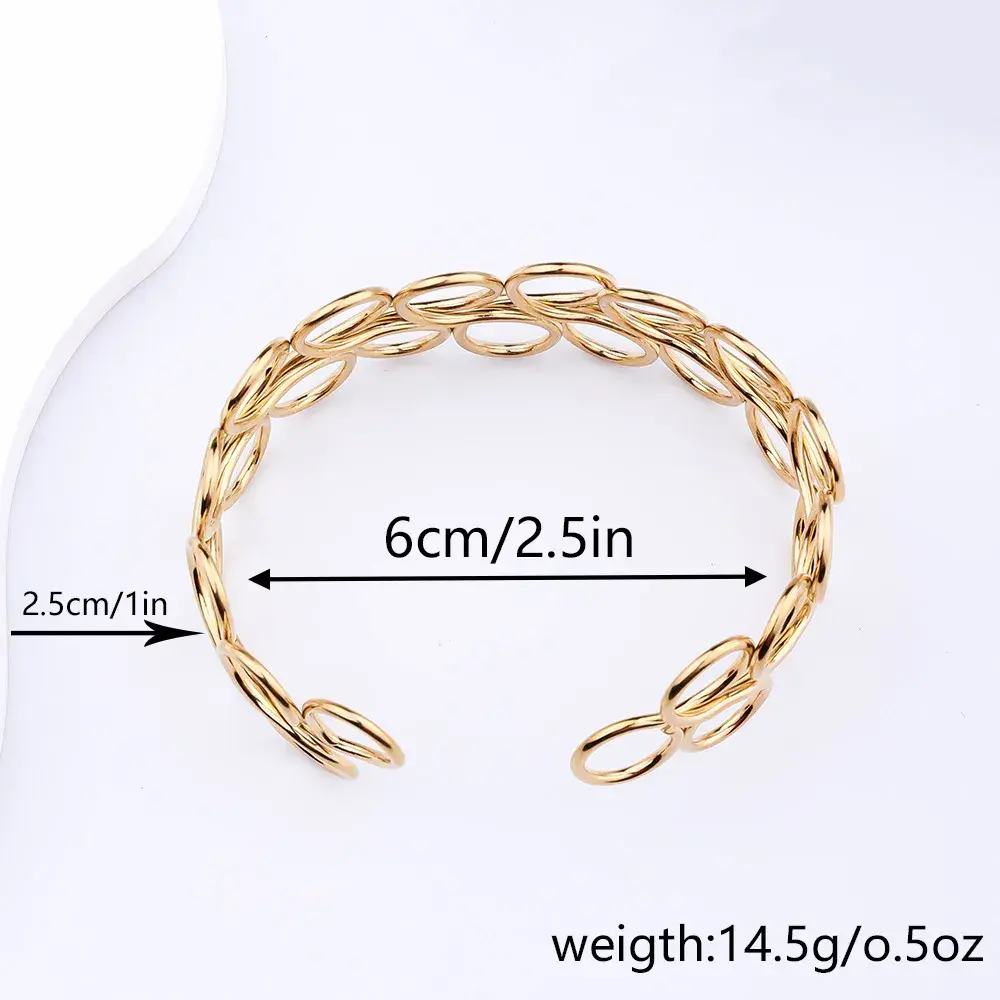 Pulsera Acero Dorado Brazalete Bucles Círculos Alambre