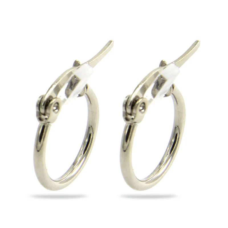 Aretes Acero Plateado Arracadas lisas Tubular 14 mm