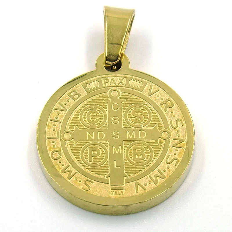 Dije de Acero Medalla Dorado San Benito 18mm