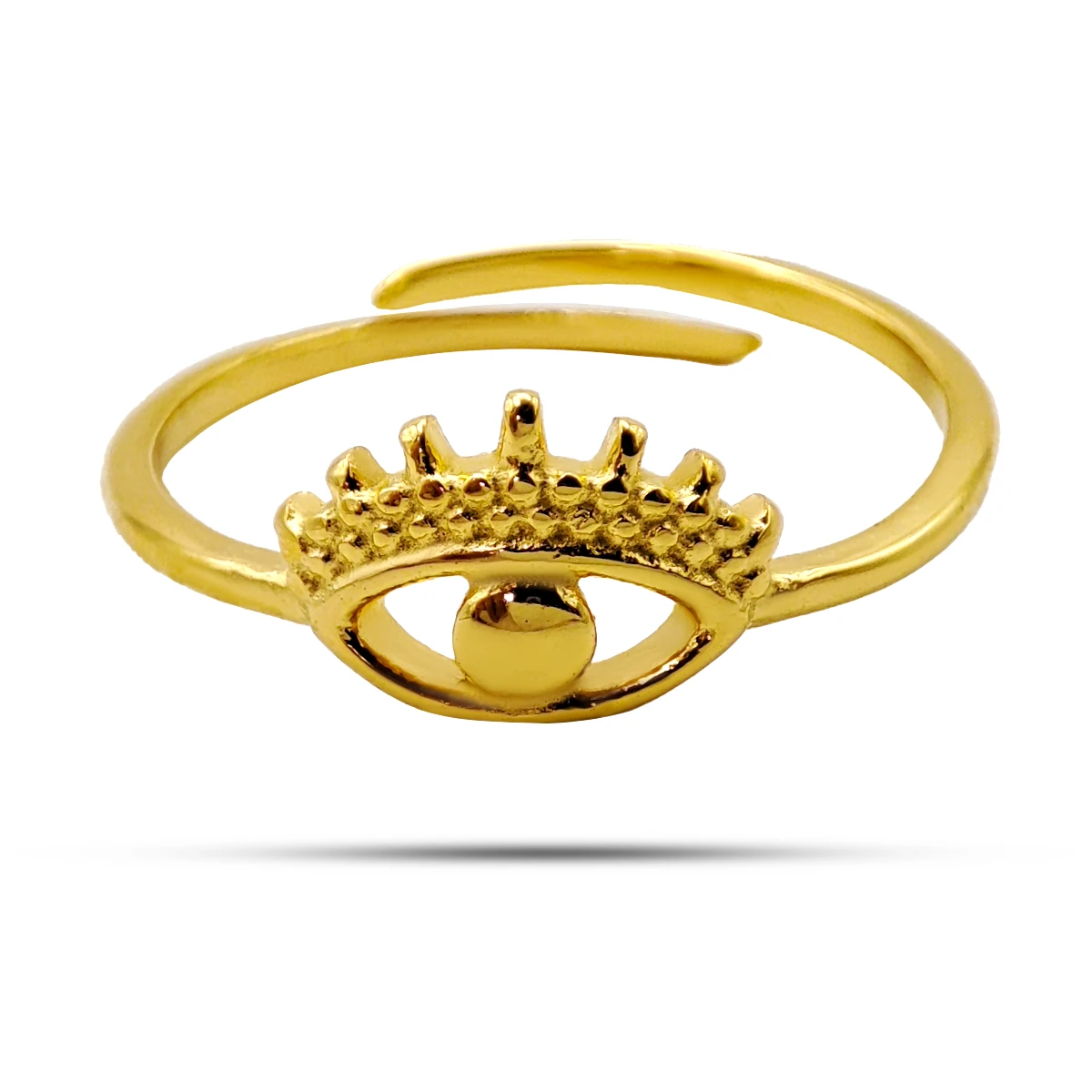 Anillo Acero Inox Dorado Ojo Místico Corona Ajustable