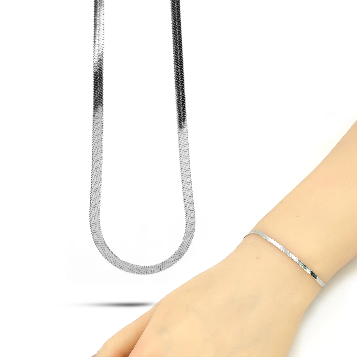 Set Joyeria Acero Plateado Planchada Panza de Vibora