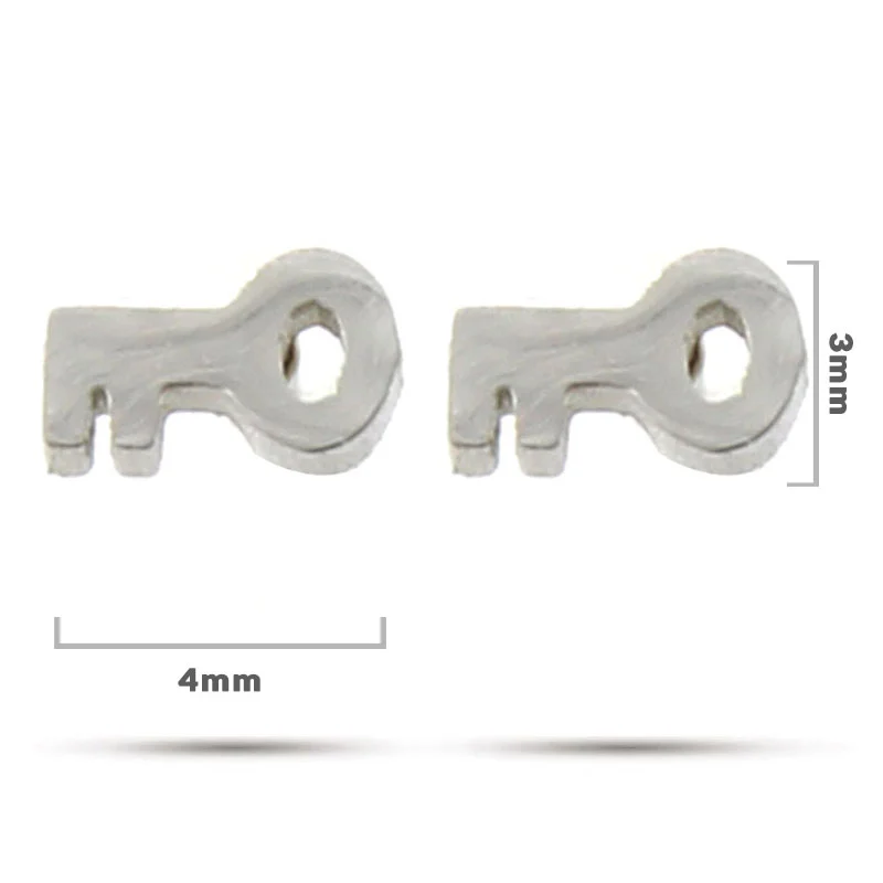 Aretes Tipo Broquel Acero Plateado Petite Llave Vintage