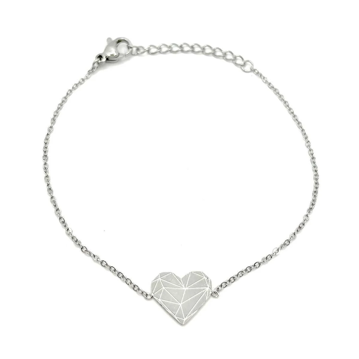 Pulsera Acero Plateado De Mujer Diseño Corazón Geométrico