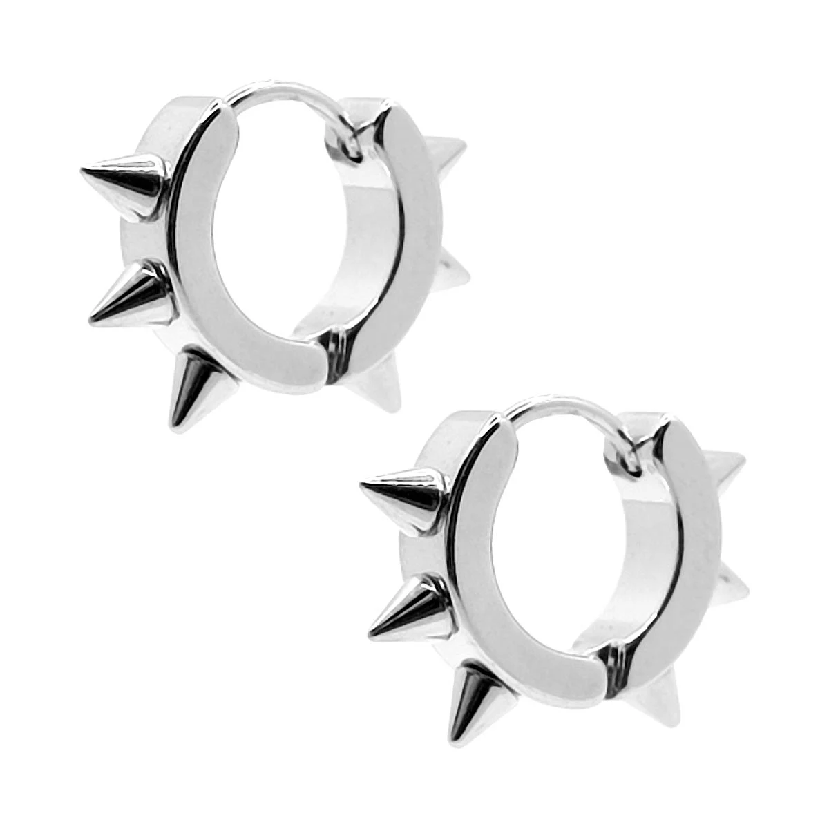 Aretes Huggies Con Picos Acero Plata Para Mujer Rockstar