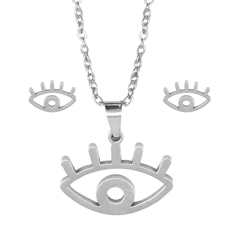 Set de Joyeria Acero Inox Plateado Contorno Ojos Pestañas