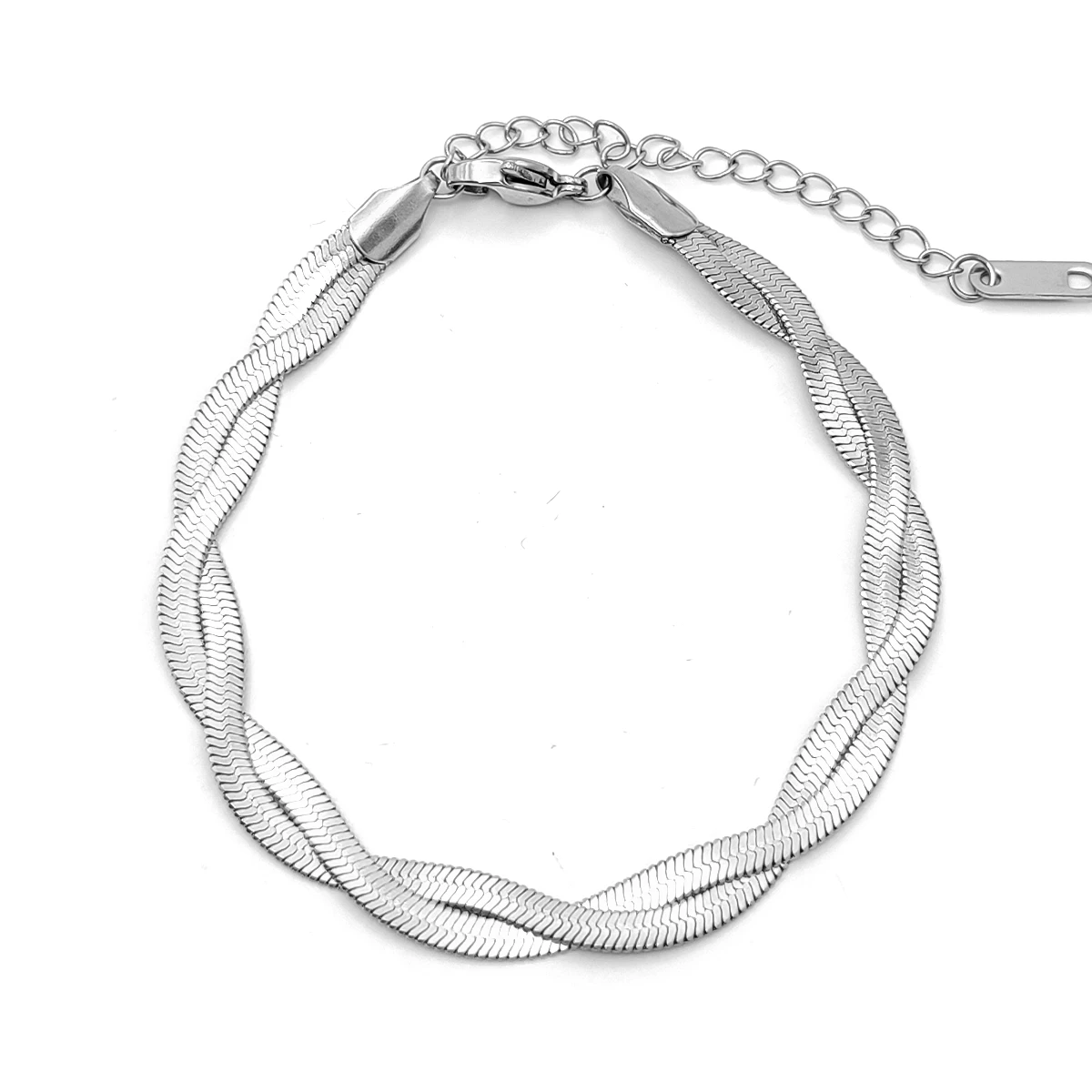 Pulsera Acero Panza de Vibora Planchada Doble Trenza