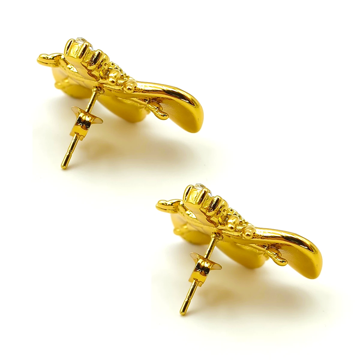 Aretes Acero Dorado Abejas Zirconia Redonda Elegante