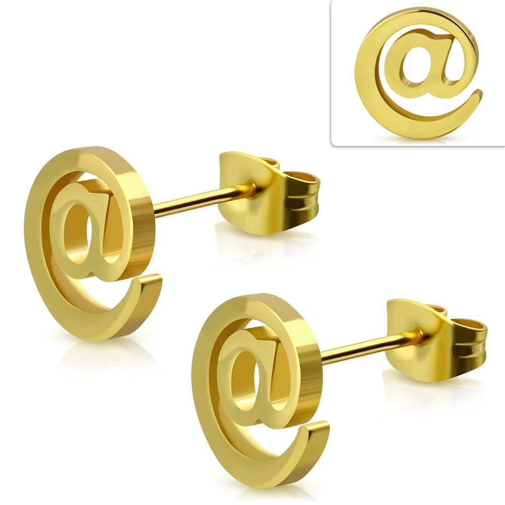 Aretes Tipo Broquel Acero Dorado Arrobas Internet