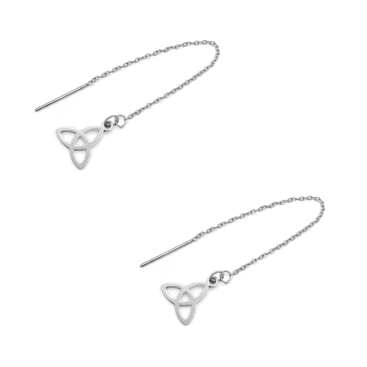 Aretes Acero Plateado Tipo Violadores Colgante Triqueta