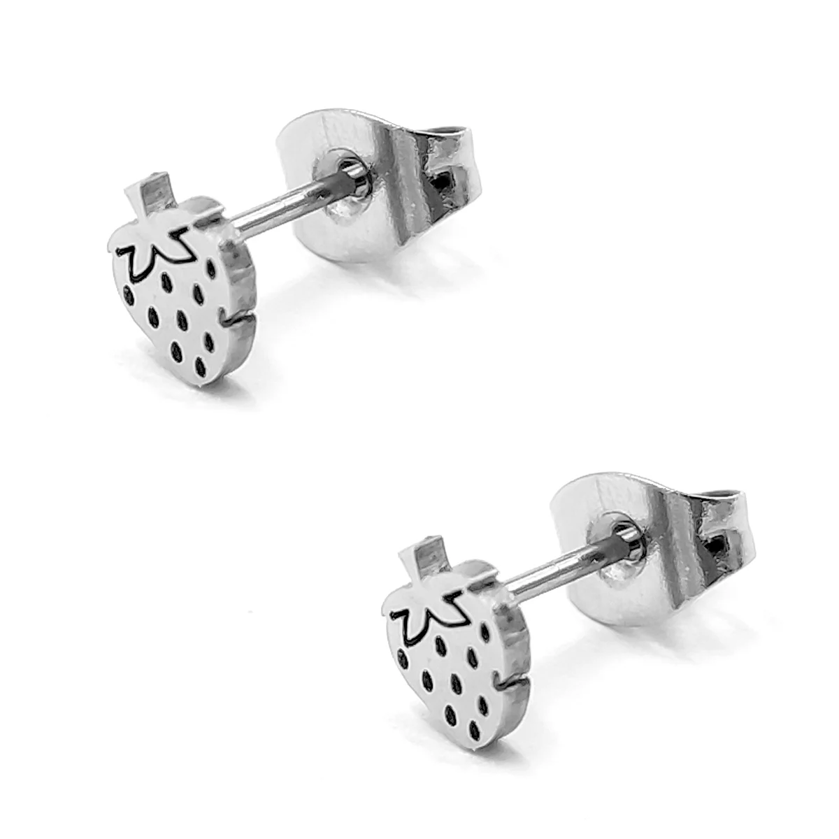 Aretes Acero Inoxidable Plateado Tipo Broquel Fresa