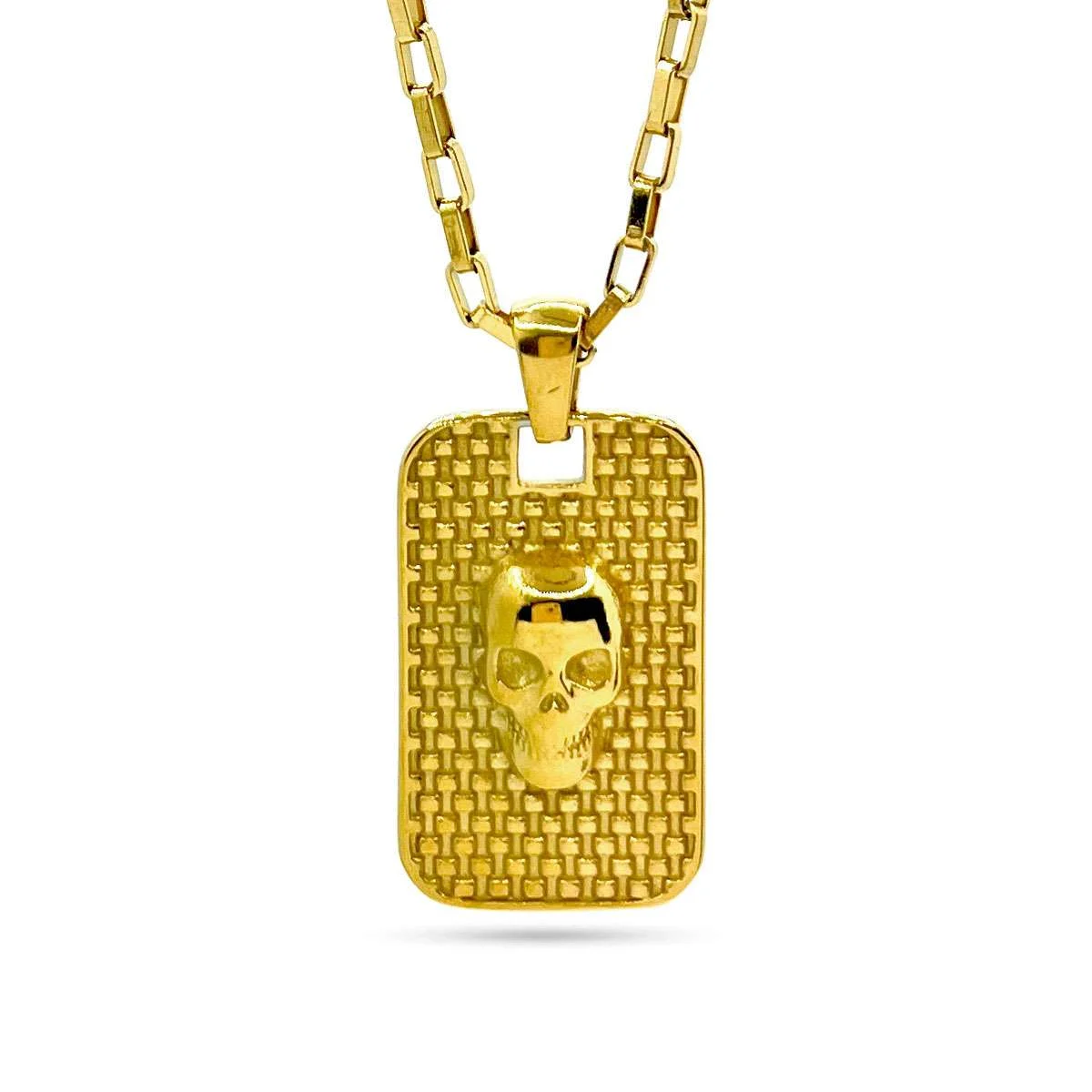 Collar Acero Dorado Placa Cráneo Calavera Real 26 x 16 mm