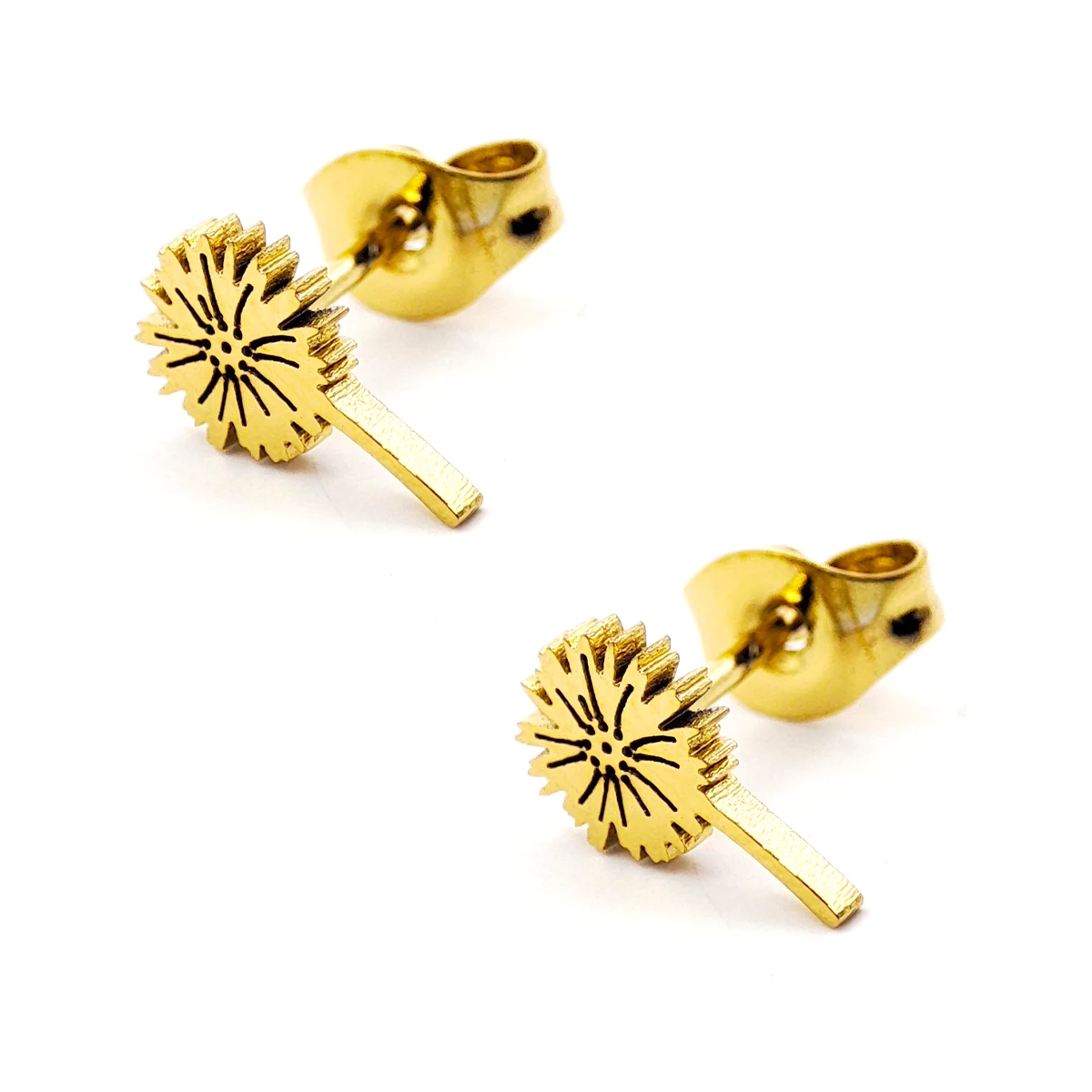 Set Joyeria Acero Dorado Flor Margarita Tallo Romantico