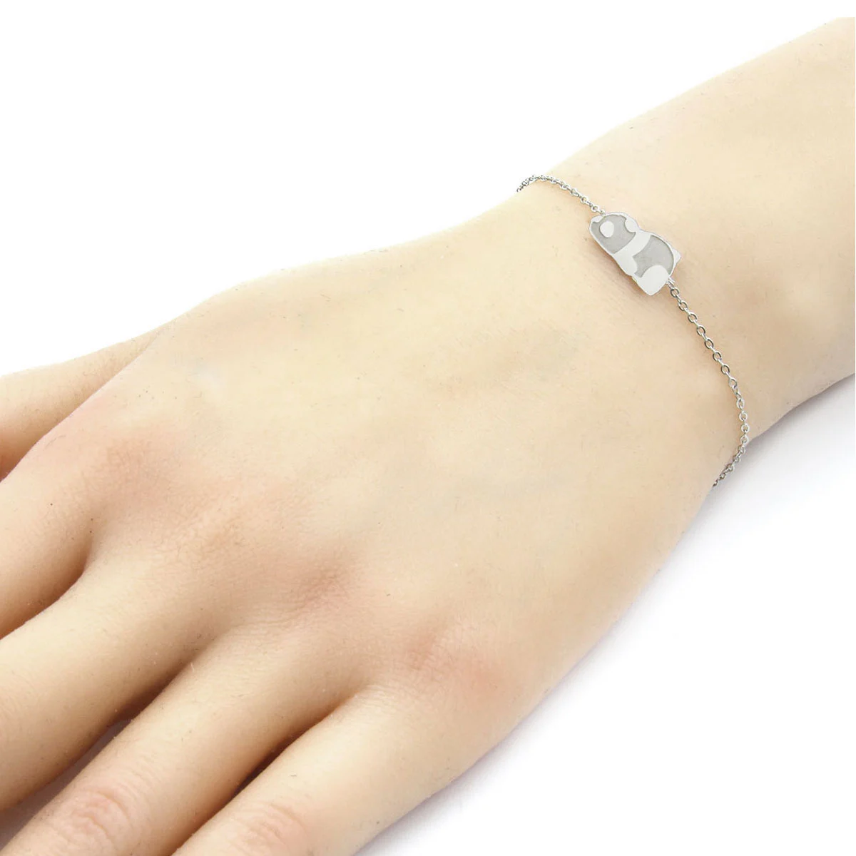 Pulsera Acero Inoxidable Plateado Panda Acostado Suerte