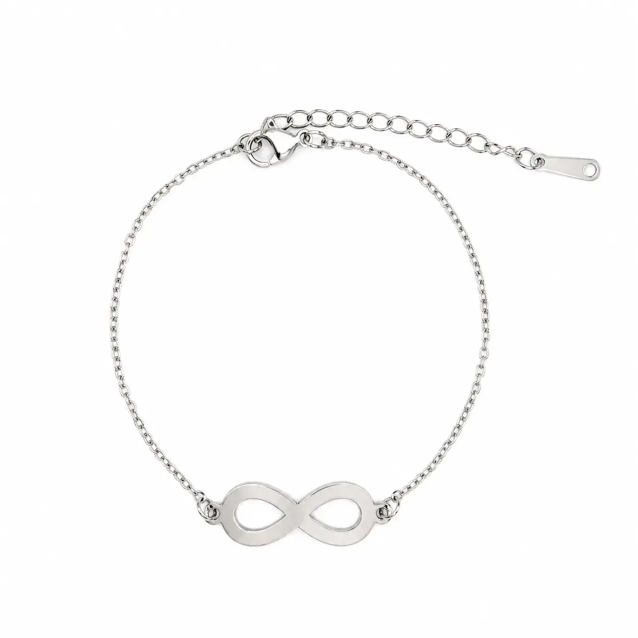 Pulsera Acero Plateado Simbolo Infinito Liso Sencilla