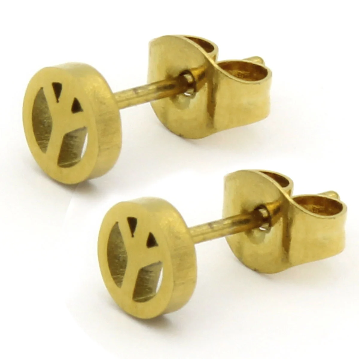 Arete Tipo Broquel Acero Dorado Simbolo Amor y Paz