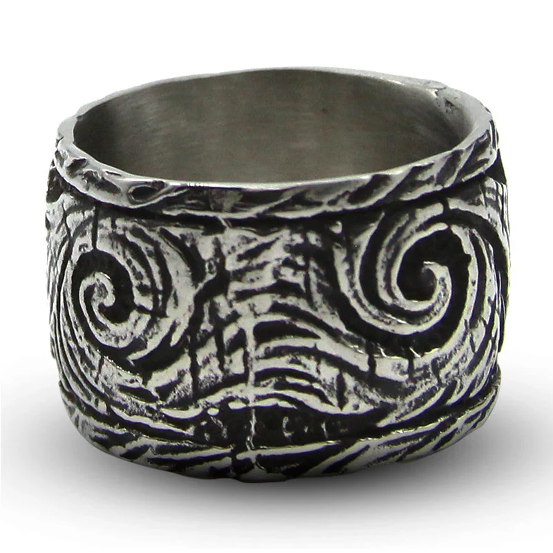 Anillo Hombre Acero Inox Plateado Negro Tigre Grecas