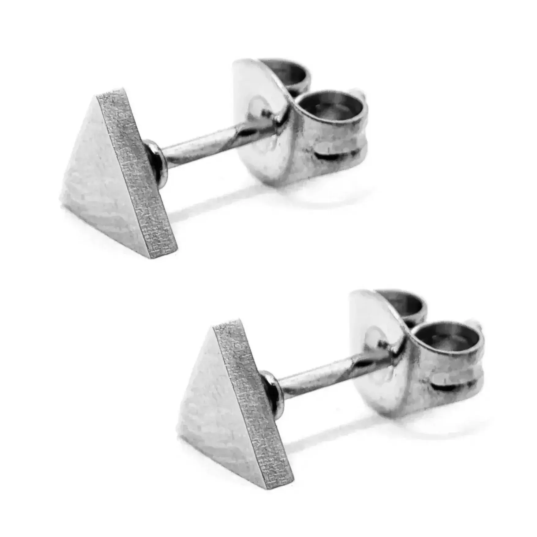Set Aretes Acero Plateado Broqueles Flechas Triangulo