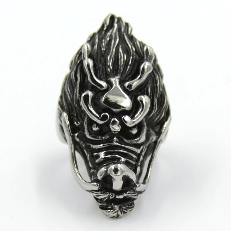 Anillo Acero Plateado Dragón Oriental Legendario
