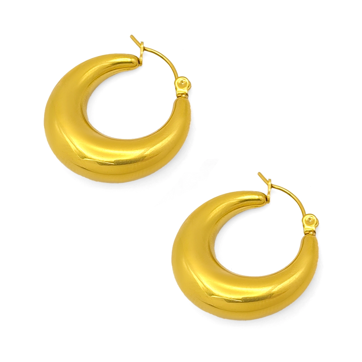 Aretes Acero Dorado Arracadas Chunky Gruesas Moda
