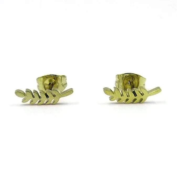 Aretes Tipo Broquel Acero Dorado Espiga de Trigo
