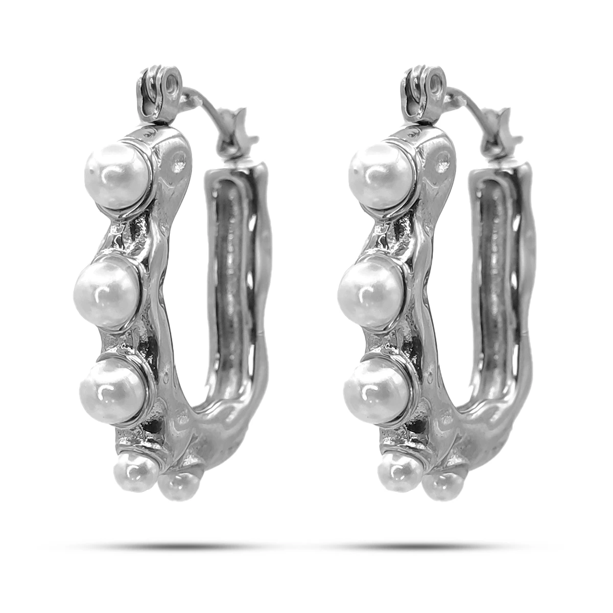 Aretes Acero Plateado Arracadas Irregulares Fila Perlas