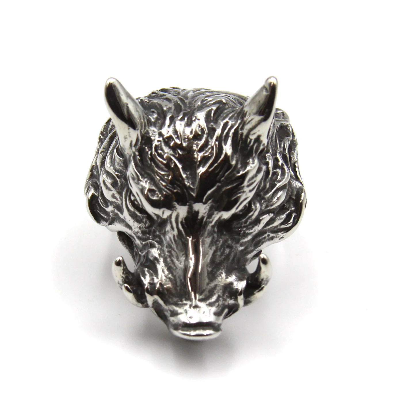 Anillo Acero Inoxidable Plateado Jabalí Animal Cerdo Salvaje