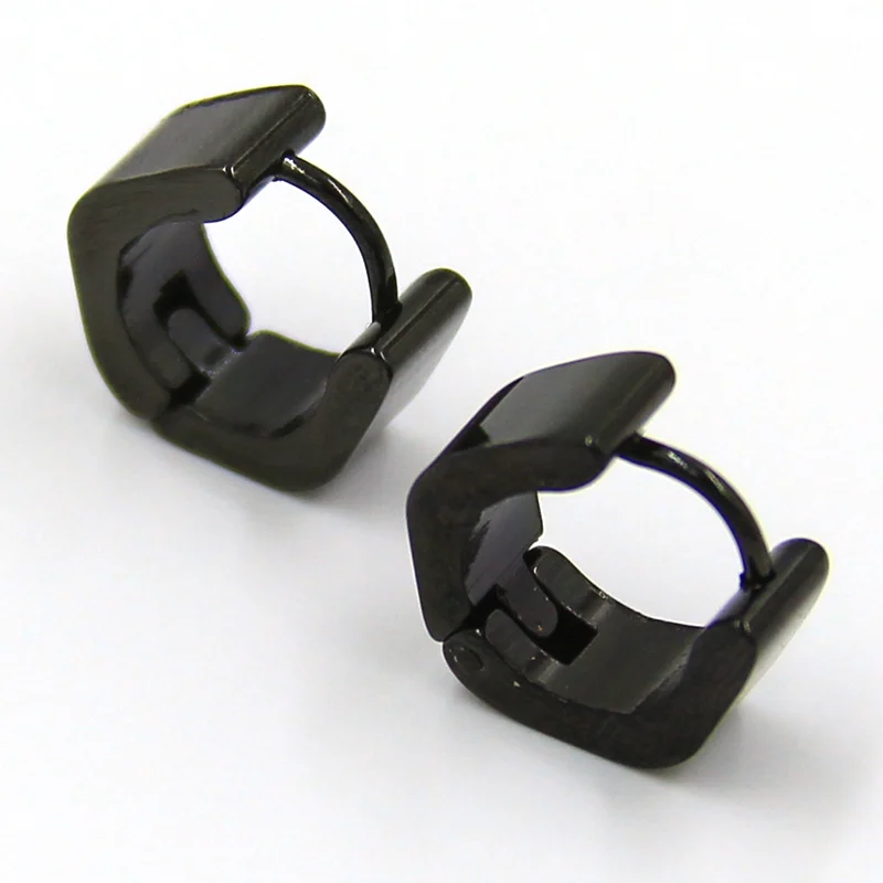 Aretes tipo Arracada Acero Negro Hexagonal