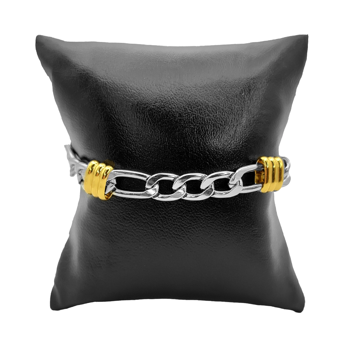 Pulsera Acero Inox Bicolor Esclava 3x1 Remaches Moderna