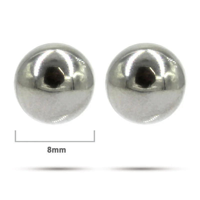 Aretes Acero Plateado Tipo Broquel Media Bola Solida 8mm