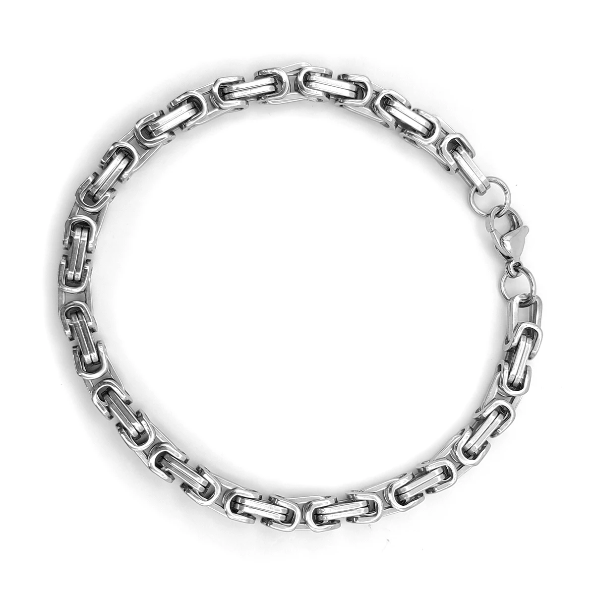 Pulsera Acero Plateada Eslabón Bizantino Elegante 5 mm