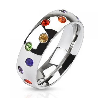 Anillo Acero Inoxidable Diseño Orgullo Gay Arcoiris de Zirconias